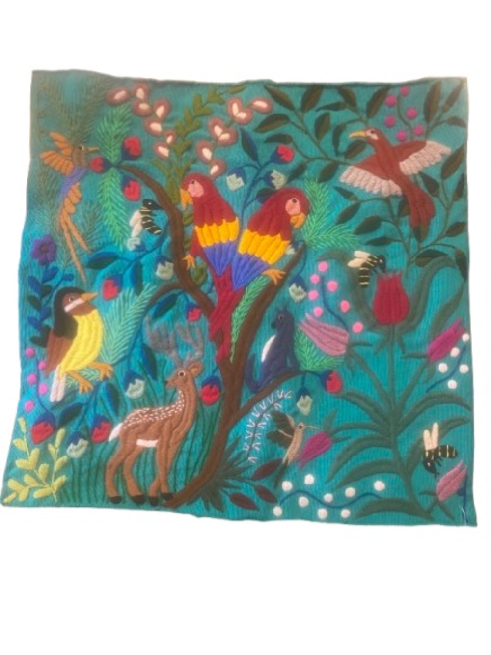 Handmade Pillow Case Cover Oaxaca Mexico Embroidered Animals Square Home Decor